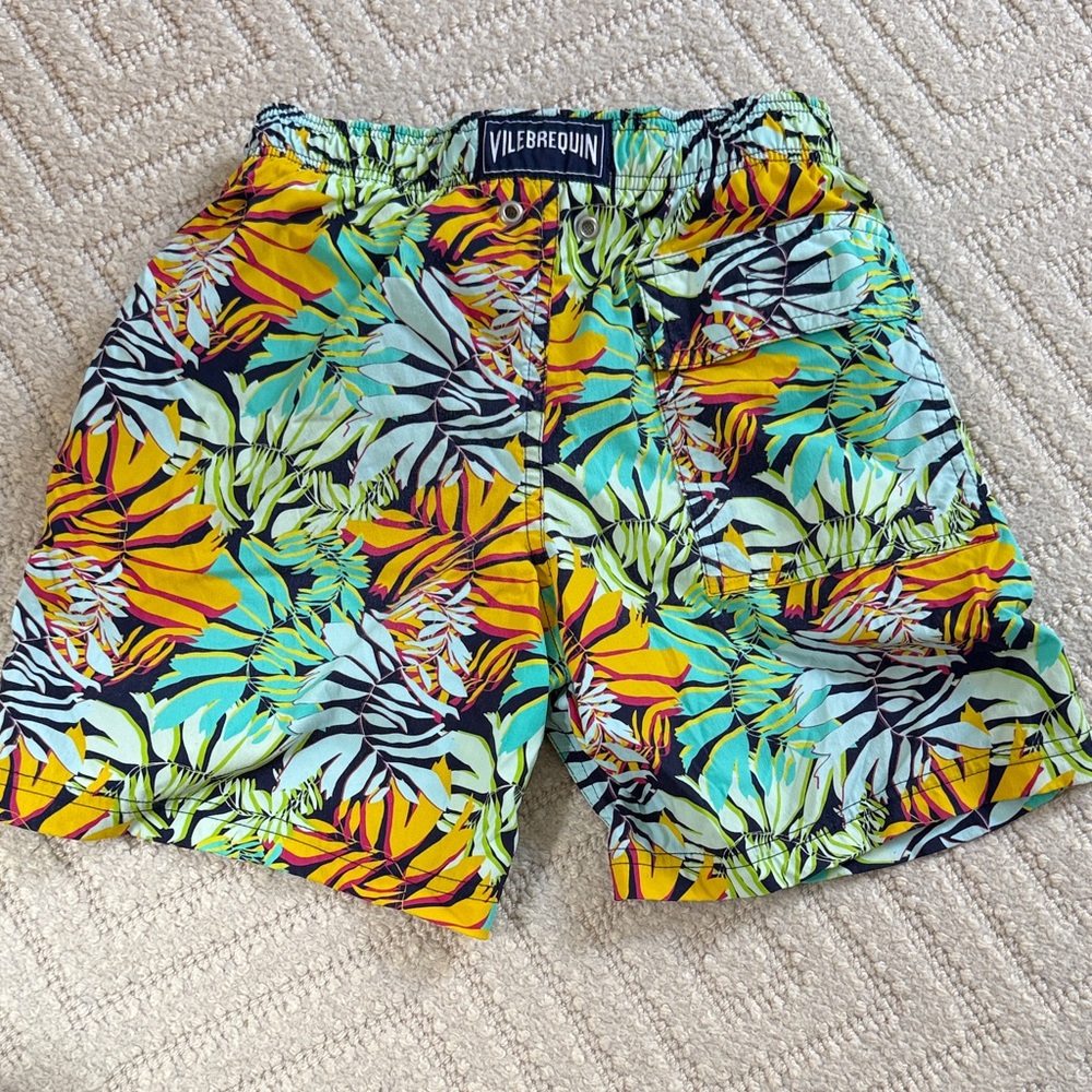 Vilebrequin Boys Leaf Print Swim Trunks - Yellow and Blue
